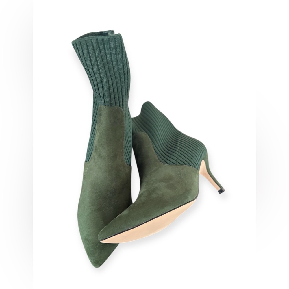 Source Unknown Forest Green Knit Ankle Booties